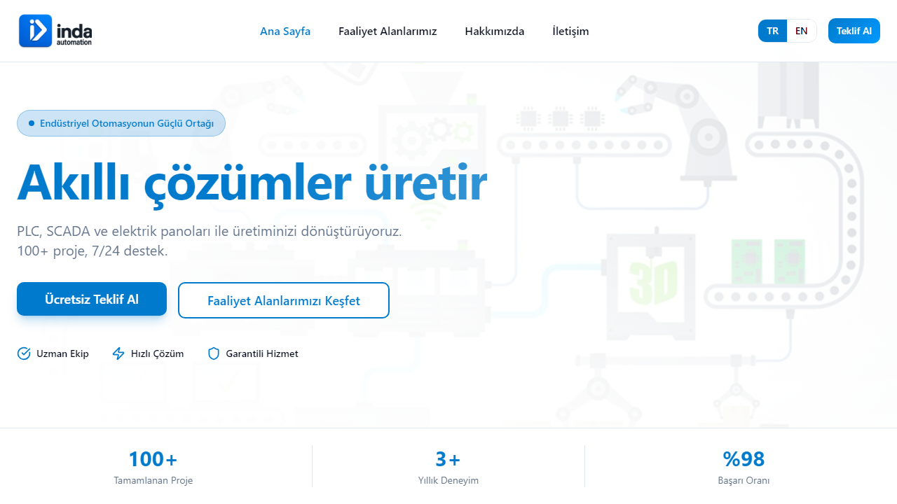 İnda Otomasyon — indaautomation.com ana sayfası