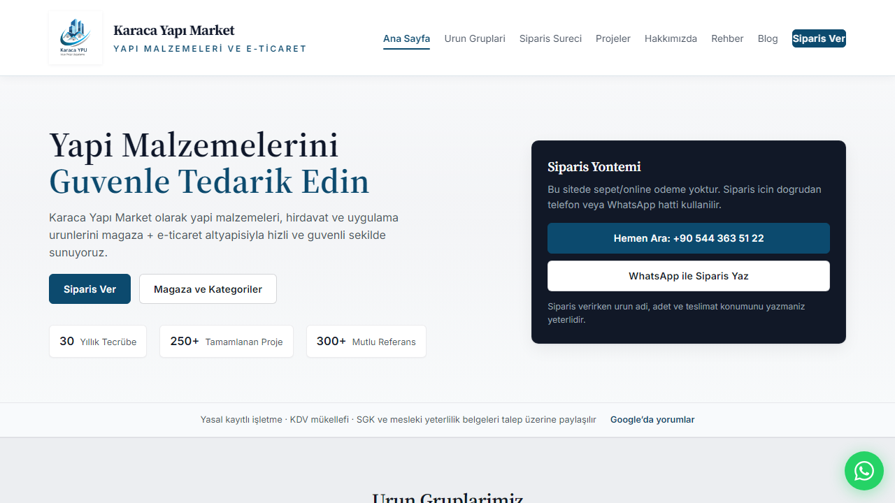 Karaca Yapı Market — karacayapimarket.com ana sayfası